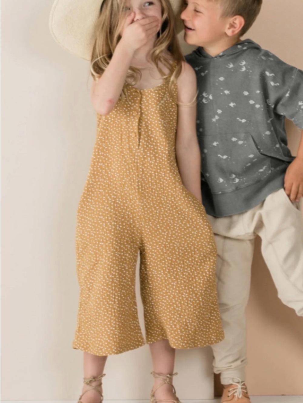 Rylee + Cru Girls' Mustard Dot Wide-Leg Jumpsuit